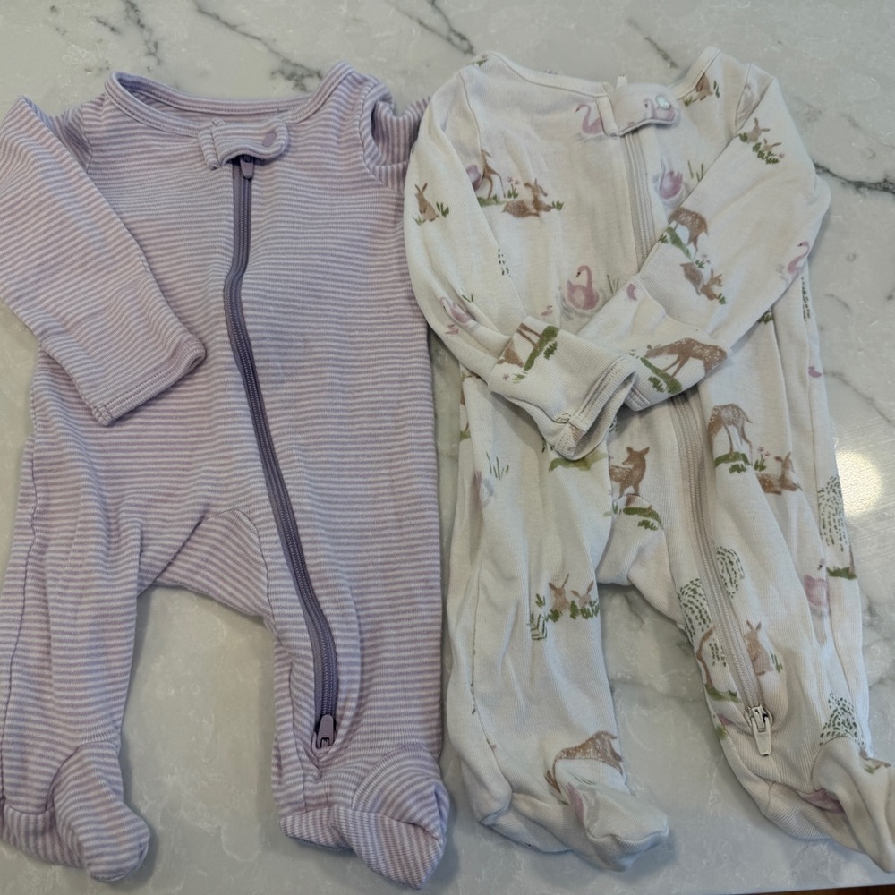 Carter's Lilac Striped & Cream Animal-Print Footed One-Pieces - 2-Pack